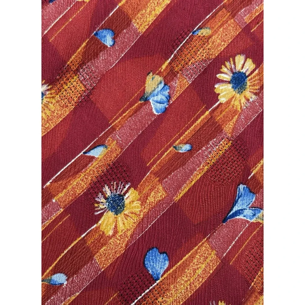 ERMENEGILDO ZEGNA Men's Tie 100% Silk ITALY Luxury FLORAL Red Orange Blue 60